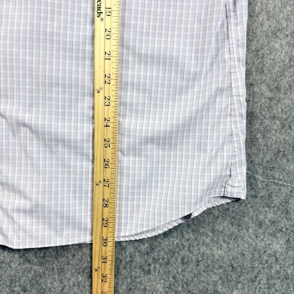 David Donahue Mens 18 34/35 Blue‎ Gold Plaid Performance Trim Fit Dress Shirt